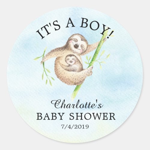 Cute Sloth Baby Shower Favor Sticker
