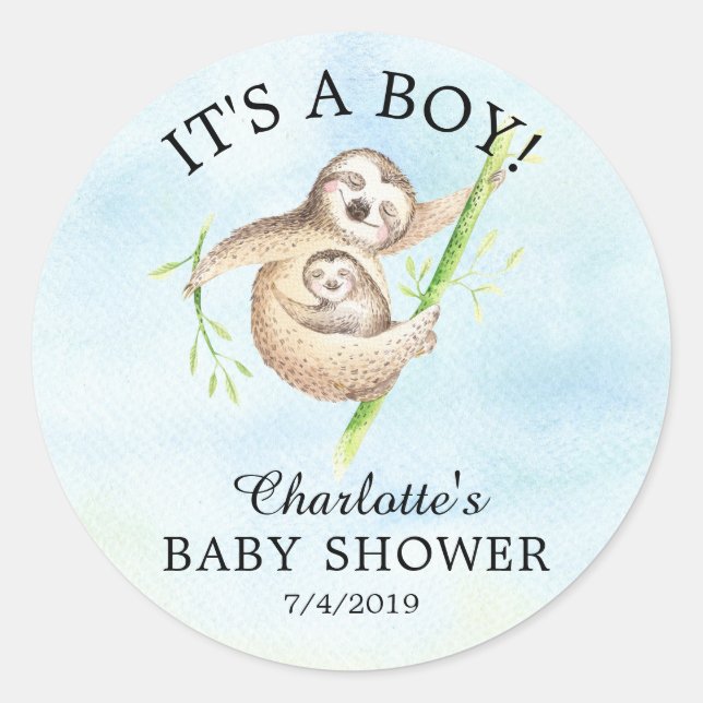 Cute Sloth Baby Shower Favor Sticker (Front)