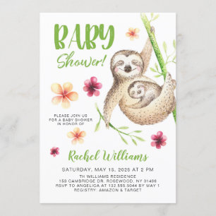 Cute Sloth Baby Shower Invitation