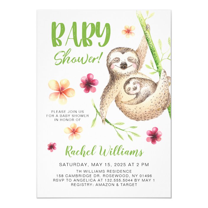 sloth baby shower invitations