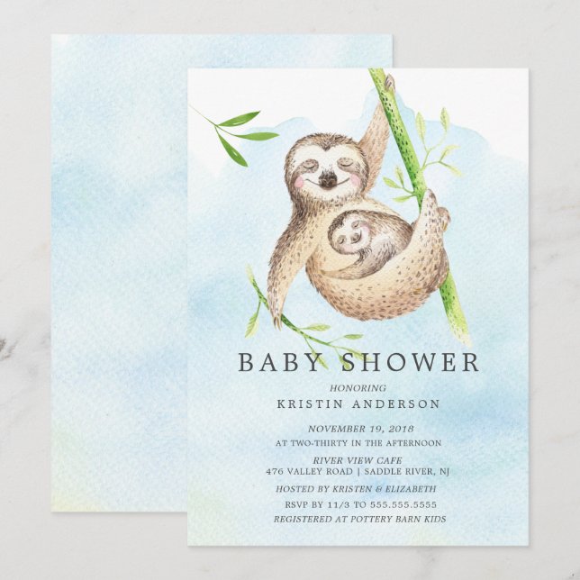 Cute Sloth Baby Shower Invitation (Front/Back)
