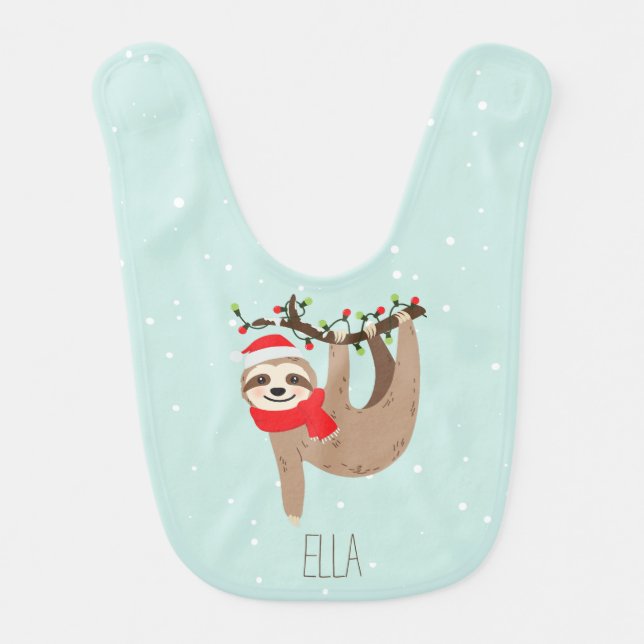 Cute Sloth Baby's First Christmas Personalized Baby Bib (Front)