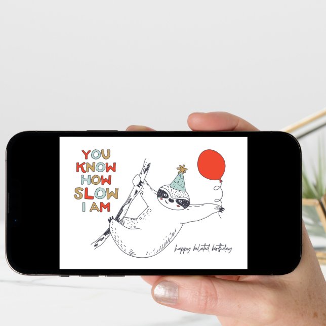 Cute Sloth Belated Birthday Card (Front Digital)