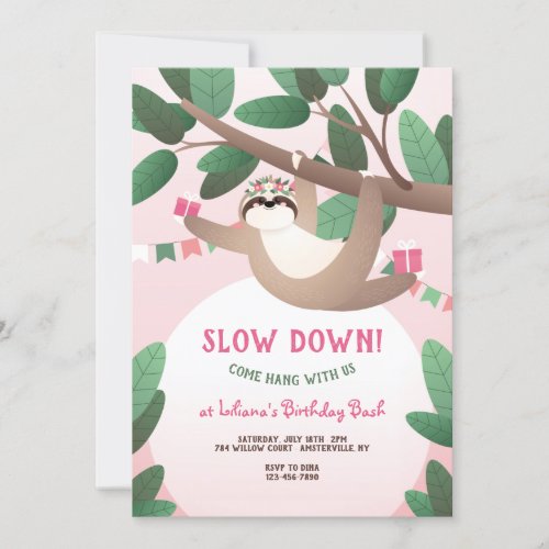 Cute Sloth Birthday Party Invitation