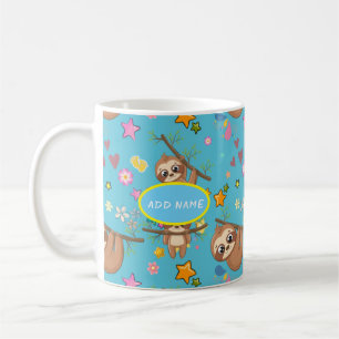 Cute Sloth Blue Pattern Add Your Text Template Coffee Mug