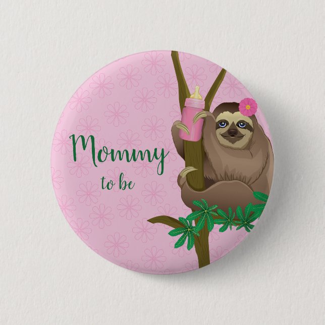 Cute Sloth Blush Pink Mommy to be Baby Shower Button (Front)