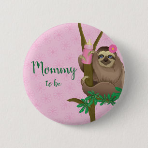 Cute Sloth Blush Pink Mommy to be Baby Shower Button