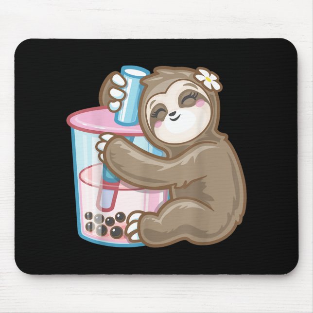 Cute Sloth Boba Bubble Milk Tea Kawaii Girl Food Mouse Pad (Front)