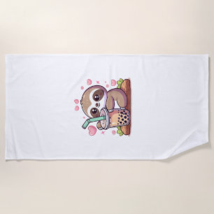 Cute Sloth Boba Bubble Milk Tea Kawaii Women Girls Beach Towel