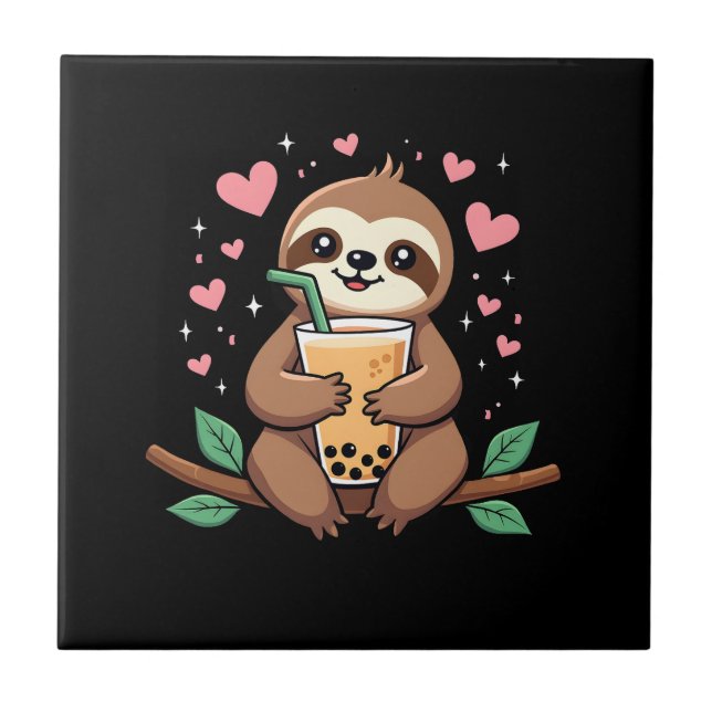 Cute Sloth Boba Bubble Milk Tea Kawaii Women Girls Ceramic Tile (Front)