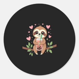 Cute Sloth Boba Bubble Milk Tea Kawaii Women Girls Classic Round Sticker