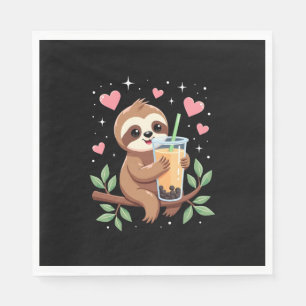 Cute Sloth Boba Bubble Milk Tea Kawaii Women Girls Napkins