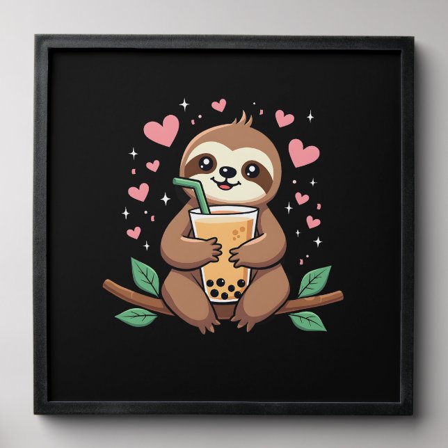 Cute Sloth Boba Bubble Milk Tea Kawaii Women Girls Peel And Stick Photo Tile (Front Set)