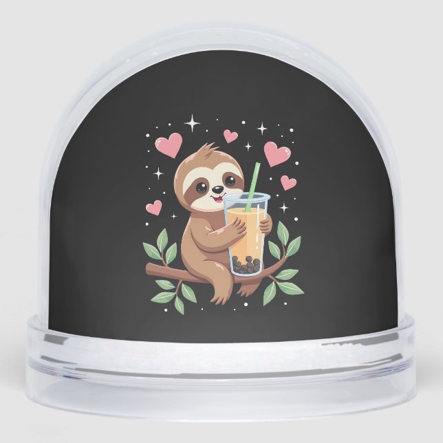 Cute Sloth Boba Bubble Milk Tea Kawaii Women Girls Snow Globe (Front)