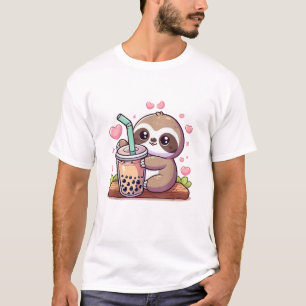 Cute Sloth Boba Bubble Milk Tea Kawaii Women Girls T-Shirt