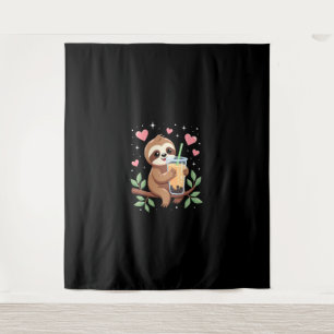 Cute Sloth Boba Bubble Milk Tea Kawaii Women Girls Tapestry