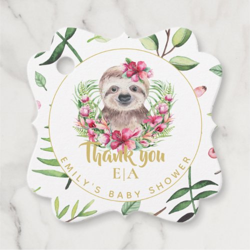 Cute SLOTH Boho Pink Floral Baby Shower Thank You Favor Tags