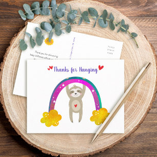 Cute Sloth Boho Rainbow Baby Shower Chic Thank You Postcard
