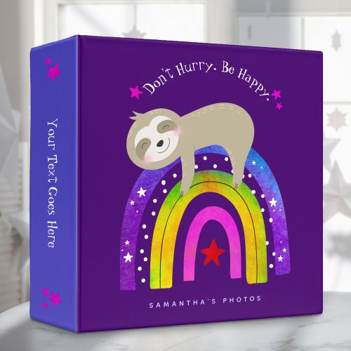 Cute Sloth Boho Rainbow Dont Hurry Be Happy Plum 3 Ring Binder