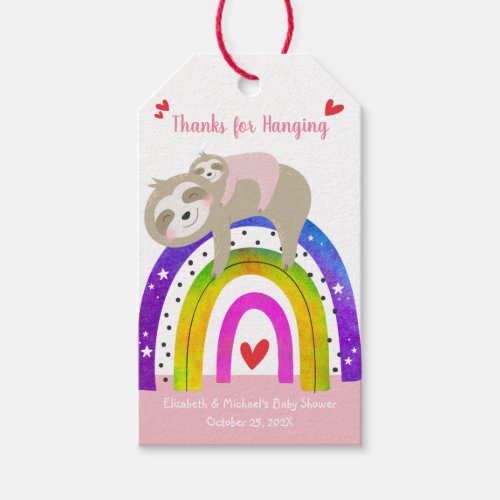 Cute Sloth  Boho Rainbow Girl Baby Shower Modern Gift Tags