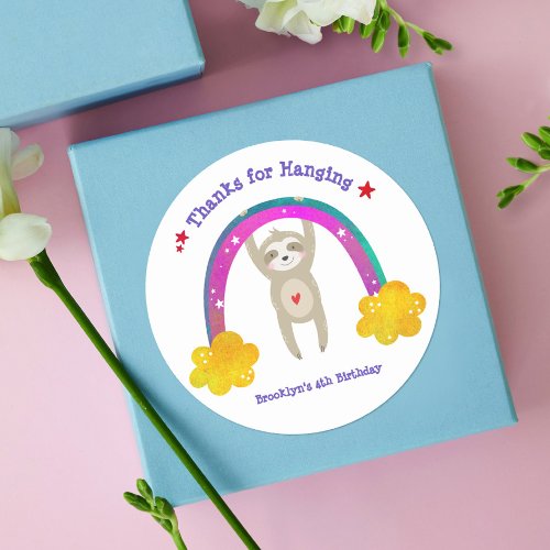 Cute Sloth Boho Rainbow Kawaii Birthday Thank You Classic Round Sticker