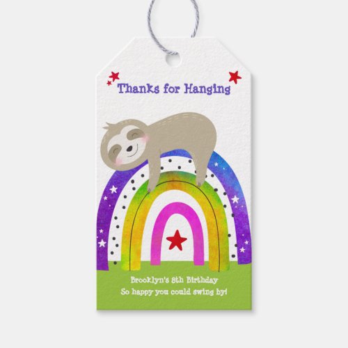 Cute Sloth Boho Rainbow Modern Simple Birthday Gift Tags