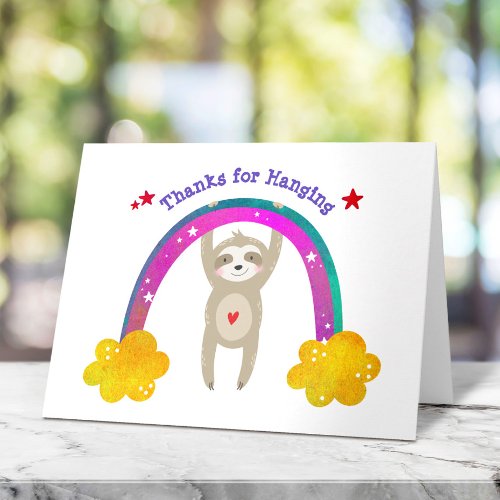 Cute Sloth Boho Rainbow Whimsical Modern Birthday Thank You Card