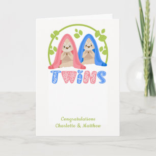 Cute Sloth Boy And Girl New Twin Babies Card