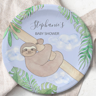 Cute Sloth Boy Baby Shower Paper Plates