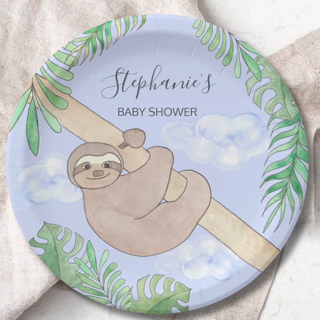 Cute Sloth Boy Baby Shower Paper Plates (Creator Uploaded)