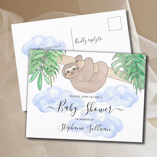 Cute Sloth Boys Baby Shower  Invitation Postcard