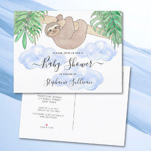 Cute Sloth Boy's Baby Shower  Invitation Postcard