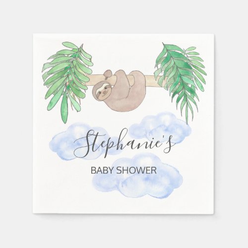 Cute Sloth Boys Baby Shower Napkins