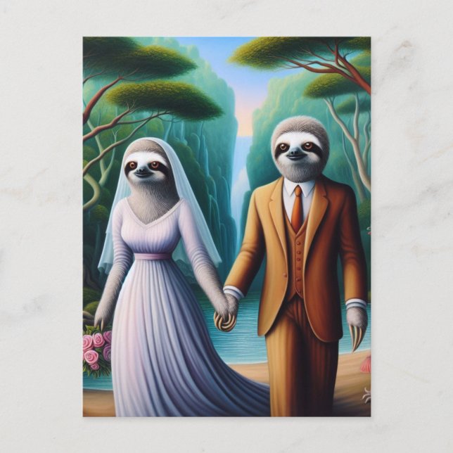 Cute Sloth Bride and Groom Postcard (Front)
