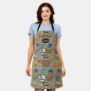 Cute Sloth Brown Pattern Funny Just Do It Quote Apron