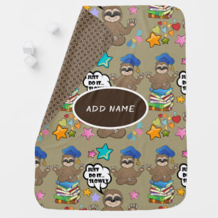 Cute Sloth Brown Pattern Funny Just Do It Quote Baby Blanket