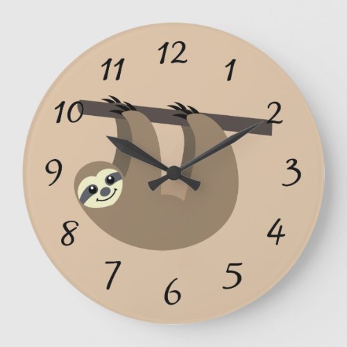 Cute Sloth Cartoon Large Clock