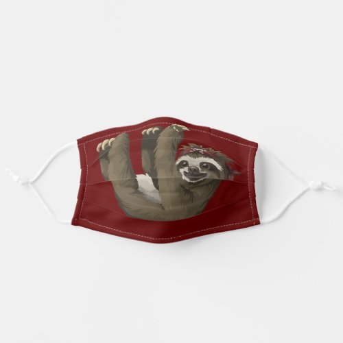 Cute Sloth Cartoon on Red Adult Cloth Face Mask