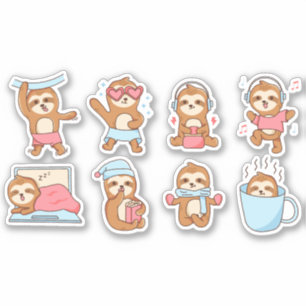 CUTE SLOTH CHARACTER ILLUSTRATION SET STICKER