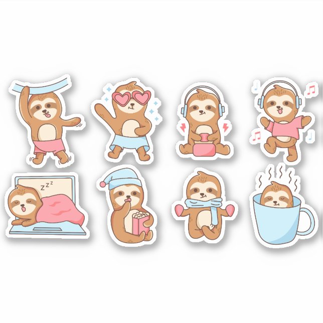 CUTE SLOTH CHARACTER ILLUSTRATION SET  STICKER (Front)