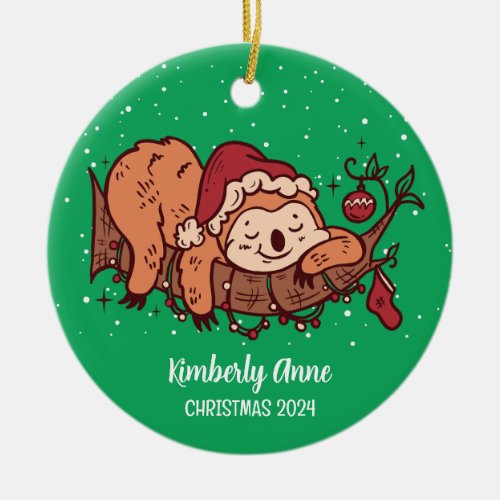 Cute Sloth Christmas Animal Snowy Winter Holiday Ceramic Ornament