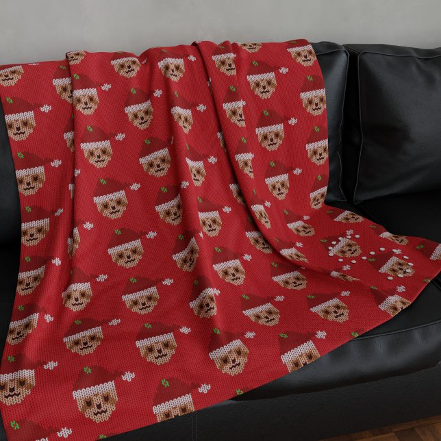 Cute Sloth Christmas Holiday Red Fleece Blanket (A fun and festive Christmas sloth fleece blanket with space for your initial)