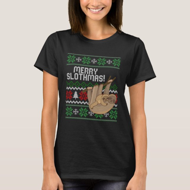 Cute sloth Christmas Merry sloths ugly T-Shirt (Front)