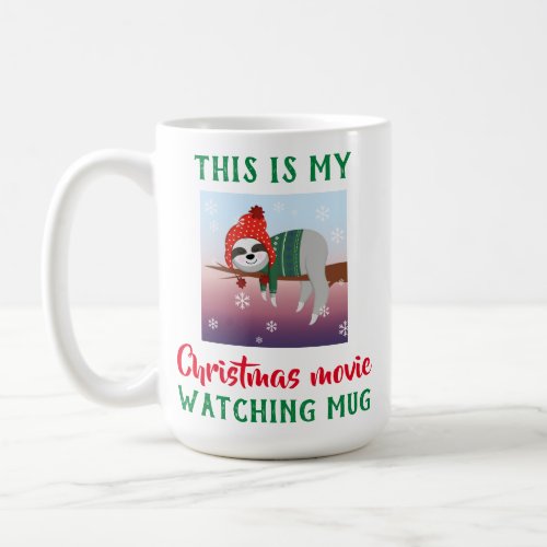 Cute Sloth Christmas Movie Watching Coffee Mug