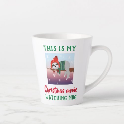 Cute Sloth Christmas Movie Watching Latte Mug
