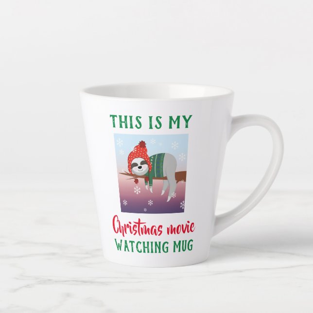 Cute Sloth Christmas Movie Watching Latte Mug (Right)