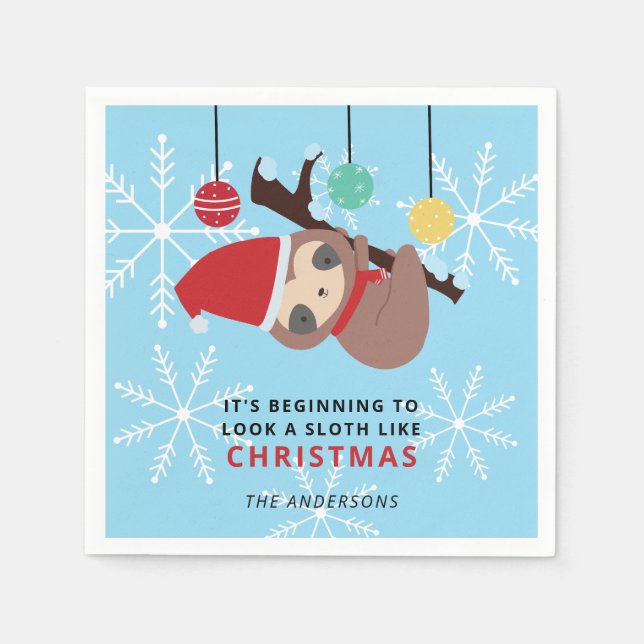 Cute Sloth Christmas Punny Kawaii Holiday Winter Napkins (Front)