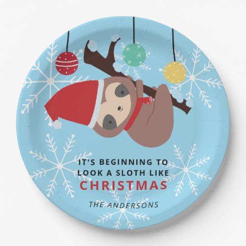 Cute Sloth Christmas Punny Kawaii Holiday Winter  Paper Plates