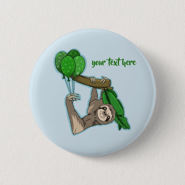 Cute sloth climbing in a tree button (Front)