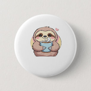 Cute Sloth Coffee Lover Shirt � Funny Fueled by Co Button